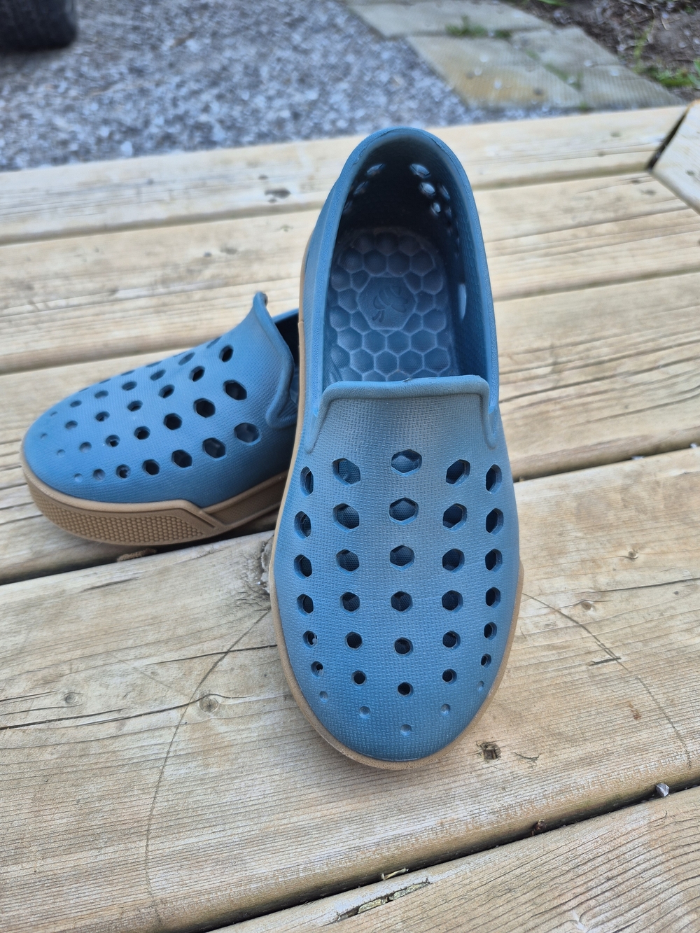 Boys Joybees Blue Slip-On Ventilated Casual Shoe With Brown Trim Size 13t